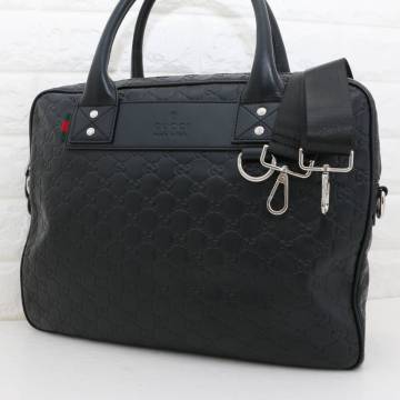 GUCCI グッチ GG柄 シマ レザー 2WAY 328937 ハンドバッグ ビジネスバッグ ショルダーバッグ ブラック 黒 レザー 本革 メンズ 斜め掛け