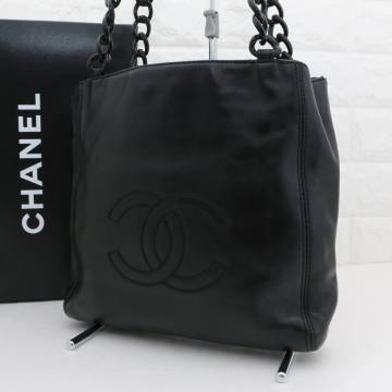 CHANEL シャネル ココマーク チェーン ハンドバッグ シリアル 5番台 ラムスキン レザー 本革 レディース ブラック 黒 