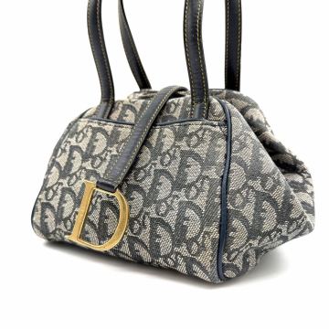 Christian Dior クリスチャンディオール トロッター ハンドバッグ ネイビー ゴールド金具ロゴ ユニセックス 1円スタートミニボストン
