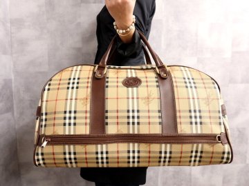 ●美品●BURBERRY バーバリー●ノバチェック●PVC カーフ レザー 本革●ボストン バッグ●ブラウン系●ゴールド金具●旅行 かばん●Js65827