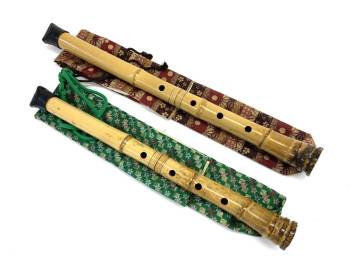 0247 S0801-33 【1円スタート】 2本 まとめて 尺八 一朝 銀三線 約50.5cm 約325g / 約57.5cm 約405g 銘あり 和楽器