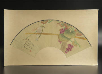 【模写】 陳小翠 （款） 花鳥 扇面 鏡心 &#38472;小翠 古画 中国 絵画