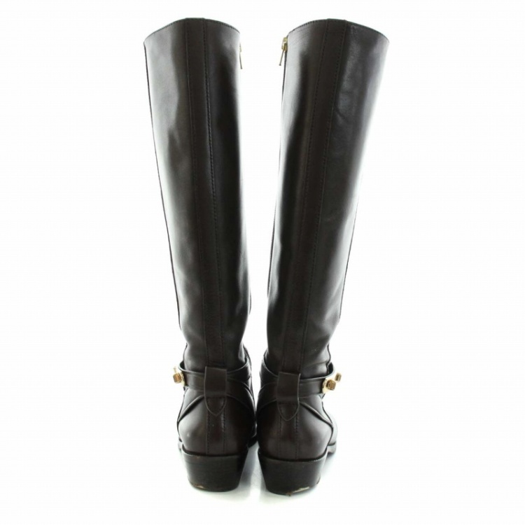 コーチ COACH キャロライン CAROLINE ロングブーツ ラウンドトゥ チャンキーヒール レザー US6B 23.0cm 茶 ブラウン ■GY19 レディース