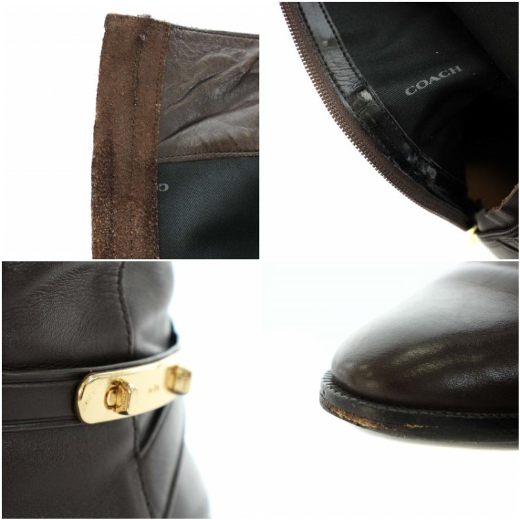 コーチ COACH キャロライン CAROLINE ロングブーツ ラウンドトゥ チャンキーヒール レザー US6B 23.0cm 茶 ブラウン ■GY19 レディース