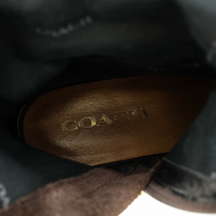 コーチ COACH キャロライン CAROLINE ロングブーツ ラウンドトゥ チャンキーヒール レザー US6B 23.0cm 茶 ブラウン ■GY19 レディース