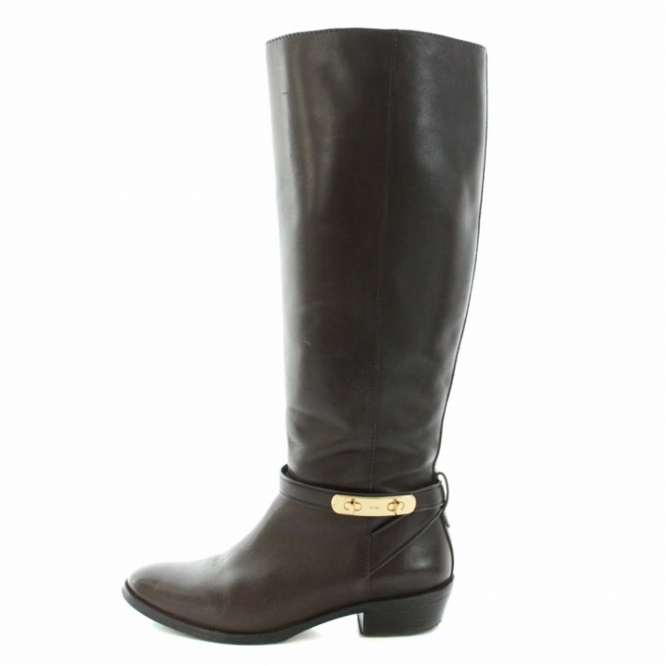 コーチ COACH キャロライン CAROLINE ロングブーツ ラウンドトゥ チャンキーヒール レザー US6B 23.0cm 茶 ブラウン ■GY19 レディース