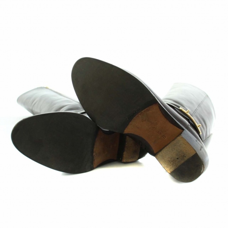 コーチ COACH キャロライン CAROLINE ロングブーツ ラウンドトゥ チャンキーヒール レザー US6B 23.0cm 茶 ブラウン ■GY19 レディース