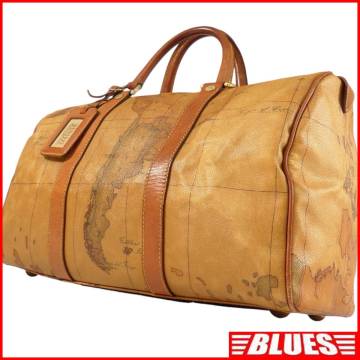 即決★イタリア製 PRIMA CLASSE★レザーコンビボストンバッグ プリマクラッセ キャメル 地図柄 本革 トラベルバッグ 本皮 旅行 出張
