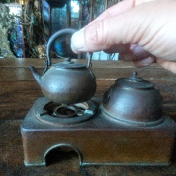 時代物◆純銅製◆ミニチュア銅壺◆薬缶 茶釜 五徳 長火鉢 茶道具 玩具 おままごと 飾りもの