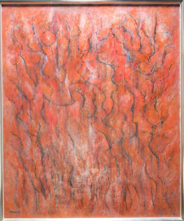 【真作】『群像A』/ 難波田龍起 / 油彩画 / 20号 / 1982年 / 油絵 / 抽象画 / 肉筆 / 額装 / 鑑定登録証付属