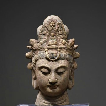 ■観心・時代旧蔵■T2238大唐時代 楠木菩薩仏首 楠木細工彫刻★仏教古美術★仏像★細密細工★廃寺旧蔵★廃寺買出品