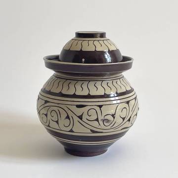 掻き落し ふたもの 蓋物 漬物壺 キムチ壺 民藝 掻落 検）中国美術 朝鮮美術 磁州窯