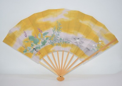 飾扇 月鉾屏風絵 「河原に鳥」 喬男 筆 (1) 複製 02-8901-1