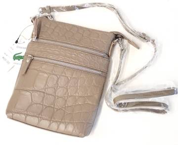 本クロコ ヘンローン社製 高級ショルダーバッグ グレー 新品 マット仕上げ ポーチタイプ