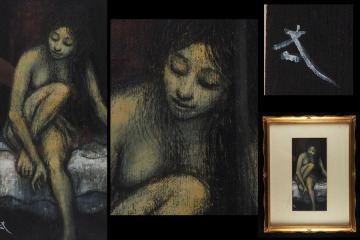 【真作】A_VW39 澤田文一 1978年作 「洗い髪の女」 肉筆 油彩 56.5cmx45cm / 北海道出身 孤高の画家 画界のドフトエフスキー 裸婦画