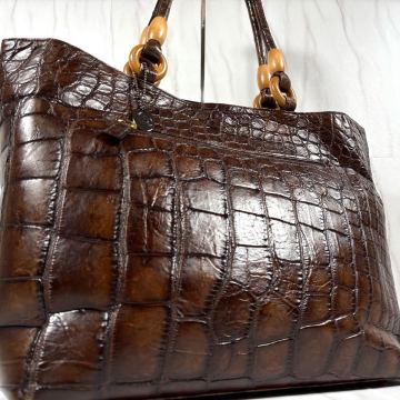 定価50万級!!!超特大!!!JRA認証!!! クロコダイル リアルクロコ ワニ革 マット加工 トートバッグ A4 肩掛け ショルダー ブラウン メンズ