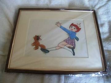 開封済未使用　箱付　エスパー魔美（ミニスカ魔美と狸）　高級額縁入り複製原画　リトグラフ　サイズ 横：312mm&times;縦：403mm　裏面紐付き　