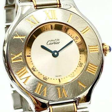正規品　稼働品　Cartier カルティエ マスト21 1330 QZ シルバー文字盤 レディース腕時計 コマ　ケース付き　R尼0531 
