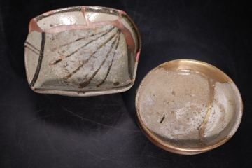 時代　絵唐津　古唐津　皿　金継ぎ　二点　/　唐津　茶器　煎茶道具　煎茶飾　小皿　.G1898
