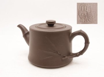 250621 唐物 竹節 網付き 朱泥 急須 紫砂 中国宜興 茶道具