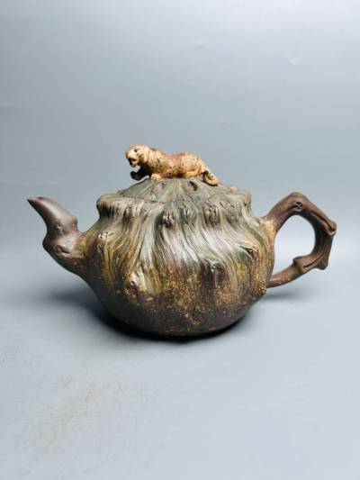 7:4653FL 中国骨董 人間国宝 紫砂壷 陶芸 【裴石民/紫砂壷です】工芸品 施釉陶 精美彫 置物 收藏品