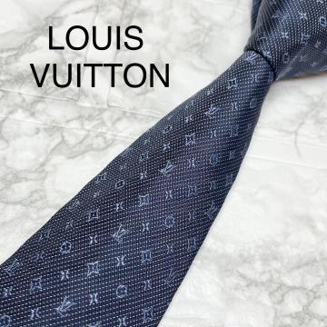未使用級　近年モデル　現行タグ　LOUIS VUITTON ルイヴィトン　ネクタイ　モノグラム　ネイビー　スーツ　シャツ　カフス　タイピン