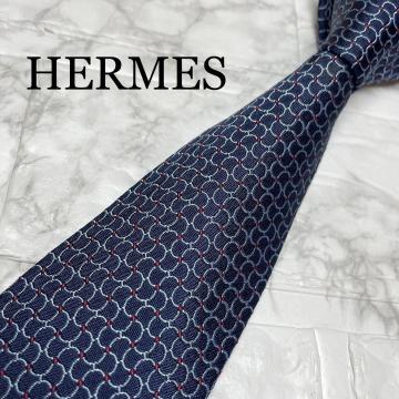 未使用級　HERMES エルメス　ネクタイ　H織　ファソネ　ネイビー　ソリッド　スーツ　シャツ　カフス　タイピン　ビジネスバッグ