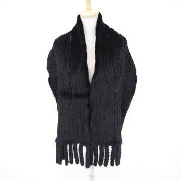 高級毛皮【 ￥1000～ / ヤーン加工 】 ◆ミンク MINK ◆ショール ストール 幅31cm丈×長さ154cm フリンジ：13cm ◆ブラック ◆G240
