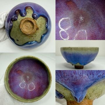 XMF-中国古美術 時代物 茶碗 茶道具 抹茶碗 茶器 鈞窯 紫斑 唐物 陶磁器 中国古玩 骨董品
