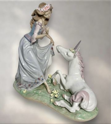 【売り切り/コレクター放出品】リヤドロ LLADRO 『王女とユニコーン No.132』デザイナーサイン入り/フィギュリン 陶器人形 置物 オブジェ/