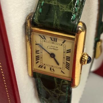 ⑥ Cartier カルティエ　マストタンク　925 ヴィンテージ　クォーツ腕時計　箱・備品付