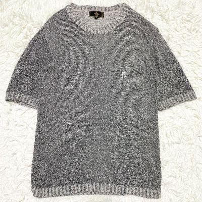 フェンディ【極上サマーニット】FENDI 半袖ニット セーター グレー系 シルバー ロゴ刺繍 ローゲージニット Lサイズ相当 イタリア製 46