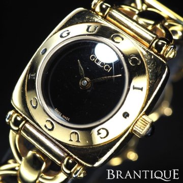 ■1円～■ GUCCI グッチ 6400L ホースビット GP QZ 黒 文字盤 ゴールドカラー USED 純正BOX 稼働 レディース 腕時計「26966」