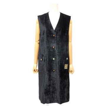 TJ2339#ジバンシィ*GIVENCHY GLAMOUR*vintage*ベロア＊ロングジレ*ベスト*ロゴ*ブラック系*サイズ13