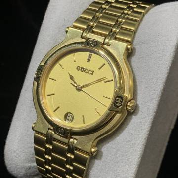 1円～ 6TN20930625 GUCCI グッチ ゴールド文字盤 デイト 9200M QZ クォーツ レディース 腕時計 純正ベルト 動作未確認 現状品