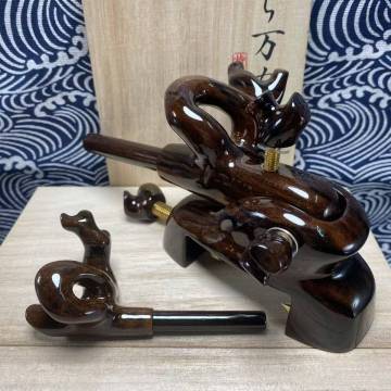 ★黒柿★ 天然木　小型大砲万力　収納袋付き 竿受あり　ヘラブナ　特選品 銘木 G41