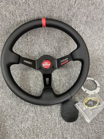 新品MOMO 13インチ レザー レーシングステアリングホイール red 320CM 汎用 ステアリング、ハンドル本体
