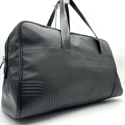 美品 大容量 ロエベ LOEWE リピートアナグラム メンズ ボストンバッグ 総柄 肩掛け トラベル 旅行鞄 オールレザー 黒 ブラック 総柄 ロゴ