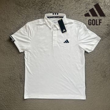 送料360円 Mサイズ 新品 adidas GOLF 半袖 ポロシャツ エンボスプリント ボタンダウン AEROREADY メンズ 吸汗速乾 ドライ 春夏 ホワイト 白
