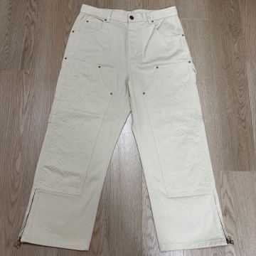 【極美品】LOUIS VUITTON ルイヴィトン モノグラムエンボス カーペンター ロング パンツ size 34 アイボリー