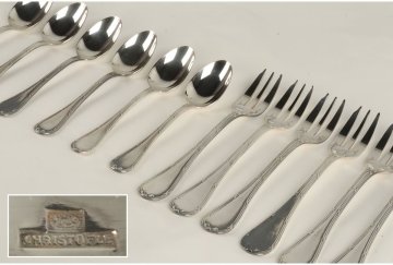 [URA]クリストフル(Christofle)/スプーン6本・フォーク6本/総重量 425g/12-7-63 (検索)骨董/洋食器/カトラリー/フランス