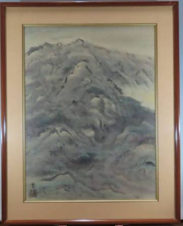 穂高「真作」孤高の水墨画家　　稲垣伯堂　「清気高澄」25号　水墨画　共シール