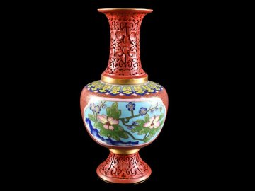 【雲】某有名資産家買取品 中国古玩 唐物 堆朱細工花細密象嵌七宝花瓶 高さ23.5cm 古美術品(花器花入)BY4436 OTxvgf27