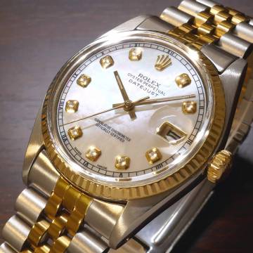 デッドS級極美品!!★OH済!■ROLEX デイトジャスト■10Pダイヤ ホワイトパール文字盤!!■R1601