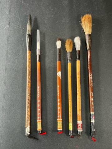 毛筆まとめて6点 松島堂 大沢清流/精品 双料写巻 武林卲芝巌/龍吟乕嘯 中国天津/善連湖筆/山馬兼毫 文房四宝 唐物 中国筆 書道筆（14221）