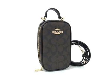 1円■新品同様■ COACH コーチ CC872 エヴァ フォーン クロスボディ シグネチャー PVC ショルダーバッグ 斜め掛け ブラウン系 FL5891