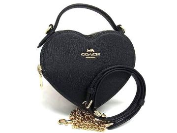 1円 ■極美品■ COACH コーチ CE652 レザー ハート クロスボディ 2WAY ショルダー ハンドバッグ レディース ブラック系 FL6357
