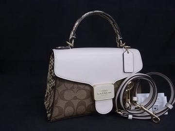 1円 ■美品■ COACH コーチ C1325 シグネチャー パイソン型押しレザー×PVC 2WAY ハンドバッグ ショルダー 斜め掛け アイボリー系 FL6415