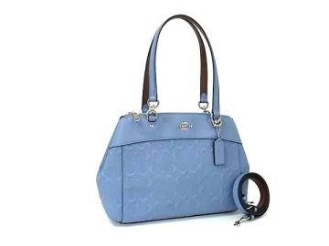 1円 ■極美品■ COACH コーチ F25952 シグネチャー ブルック キャリーオール レザー 2WAY ハンドバッグ ショルダー ライトブルー系 FL6425