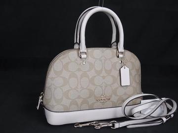1円 ■美品■ COACH コーチ F58295 シグネチャー PVC×レザー 2WAY ハンドバッグ ショルダー クロスボディ ベージュ系×ホワイト系 FL6427